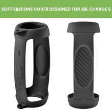 适用于Charge 5便携式无线蓝牙音箱的硅胶保护套，旅行保护软橡胶便携包，带肩带和登山扣（仅含保护套），充电器保护套，办公必备数码包，数据线相机包，电子数据线整理收纳包，移动电源保护套，钱包式旅行相机包，男女通用圣诞礼物，教师必备用品，防水轻便大容量便携配件 - 黑色 - 查看 2