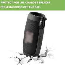 适用于Charge 5便携式无线蓝牙音箱的硅胶保护套，旅行保护软橡胶便携包，带肩带和登山扣（仅含保护套），充电器保护套，办公必备数码包，数据线相机包，电子数据线整理收纳包，移动电源保护套，钱包式旅行相机包，男女通用圣诞礼物，教师必备用品，防水轻便大容量便携配件 - 黑色 - 查看 5