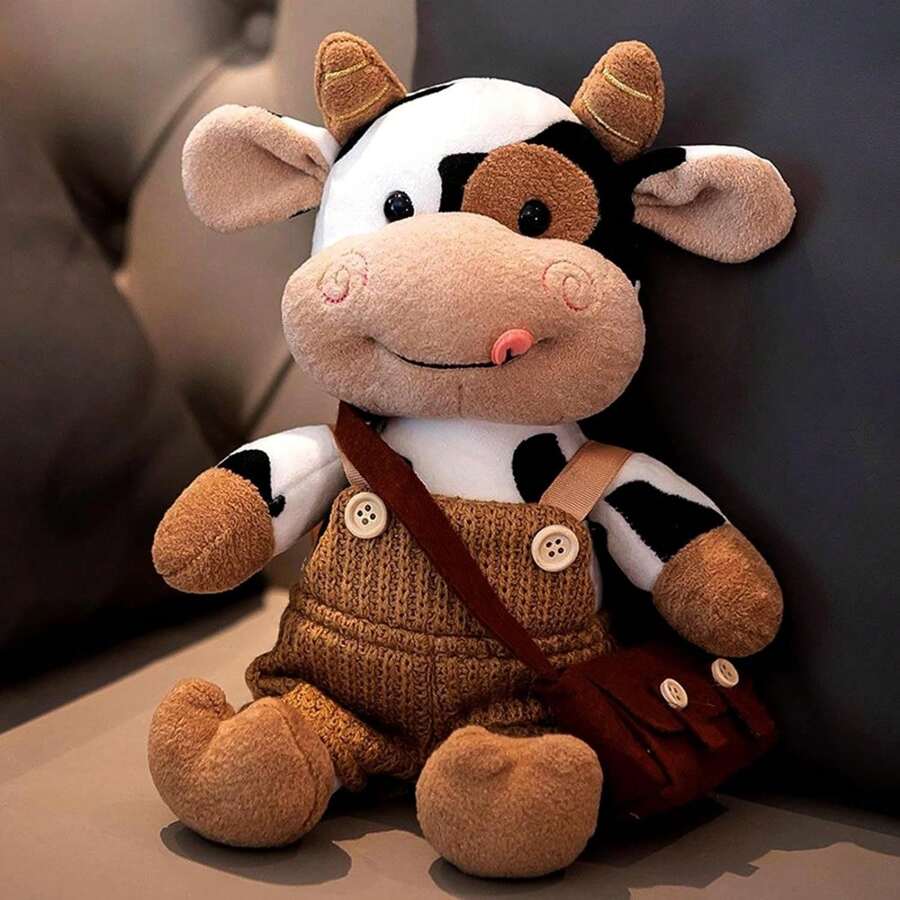 Juguete de peluche de vaca de dibujos animados de 11.8" - Relleno suave de PP, regalo de Navidad ideal
