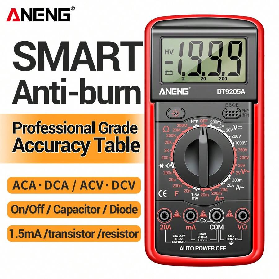 ANENG DT9205A-12 1999 Đếm Đồng hồ vạn năng kỹ thuật số Máy kiểm tra điện áp dòng điện AC Đồng hồ kiểm tra điện Đồng hồ vạn năng tương tự chuyên nghiệp