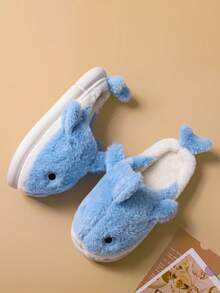 Dép nam Plush Shark, giày đi trong nhà ngoài trời ấm áp, đế dày chống trượt cho mùa đông - Màu xanh nhạt - Xem 8