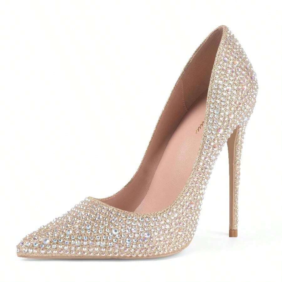 Women Pumps, Pointed Toe High Heel Glitter Rhinestone Heels Sparkly Prom Shoes Stiletto Wedding Heels For Bride Shoes For Women - 金色 - 查看 1
