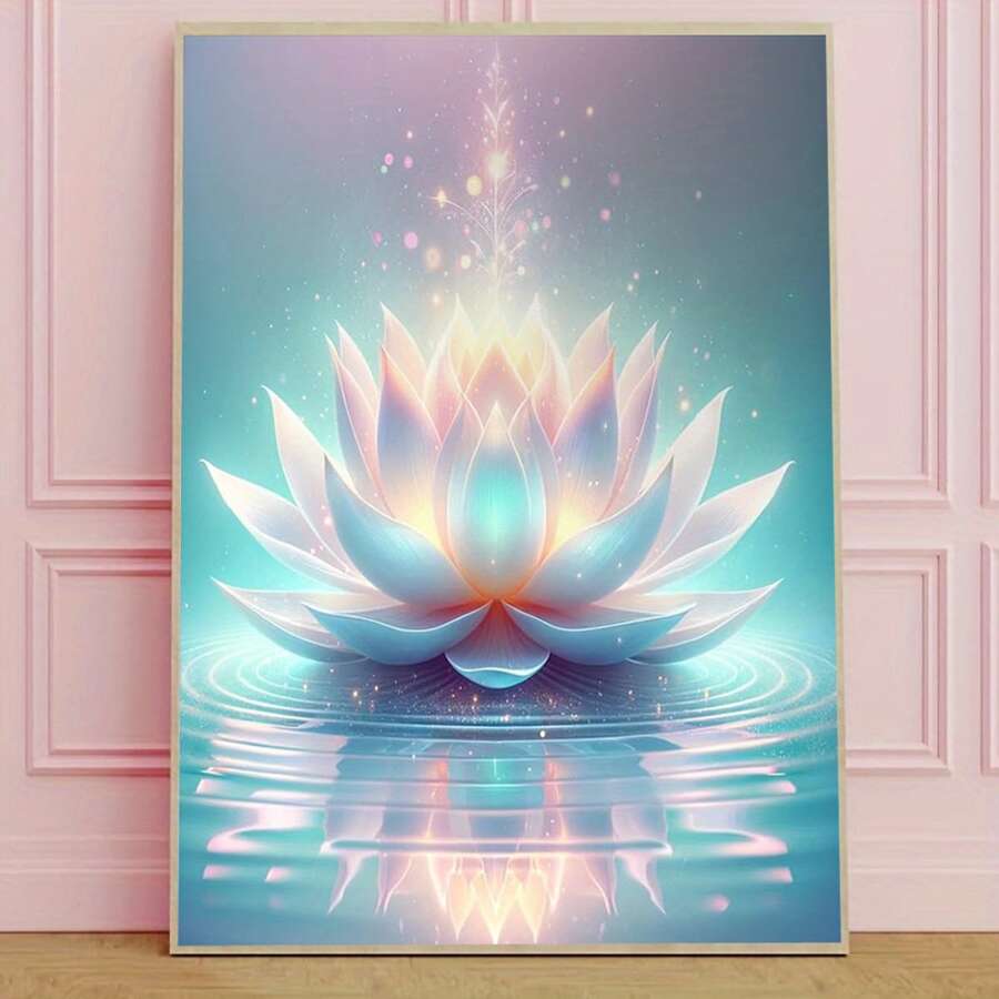 1 幅防水帆布莲花艺术印刷品 - 无框禅意冥想墙饰，花卉帆布艺术品，现代水彩莲花，适合办公室和家居