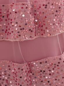 Tween Girls Sequin Mesh Flower Girl Wedding Dress Long Gown, Suitable For Birthday Party, Banquet, Does Not Include Headband