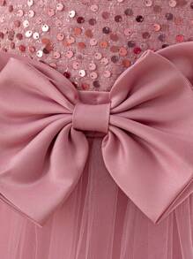 Tween Girls Sequin Mesh Flower Girl Wedding Dress Long Gown, Suitable For Birthday Party, Banquet, Does Not Include Headband