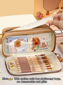1pc Upgrade Large Capacity Portable Clamshell Detachable Transparent Pen Bag, Can Be Used To Store A Series Of Desktop Student Stationery Bag Such As Ruler Pen Erasers, Multi-Functional Dormitory Cosmetics Storage Bag, Campus Series Classroom Student Office Stationery Pencil Box, No Accessories Gifts Back To School,Pencil Case,Pencil Pouch,School Bag