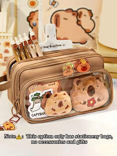 1 件升级大容量便携式翻盖可拆卸透明笔袋，可用于存放尺子笔橡皮擦等一系列桌面学生文具袋，多功能宿舍化妆品收纳袋，校园系列教室学生办公文具铅笔盒，无配件礼物返校，铅笔盒，铅笔袋，书包