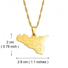 1 chiếc vòng cổ mặt dây chuyền hình bản đồ và tên thành phố Sicily của Ý, màu bạc/vàng trang sức Sicilia của Ý - Nhiều màu - Xem 4