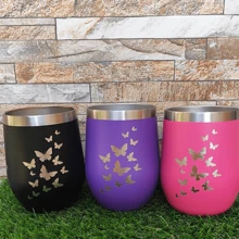 CUSTOMIZED LASER-ENGRAVED Thermal Cup WITH ART: BUTTERFLIES, CUIA MODEL, 350ml, Stainless Steel, Double Wall, Cold Or Hot Drink, Immediate Shipping, Gift Ideas, CHILDREN'S DAY - 中紫紅色 - 查看 3
