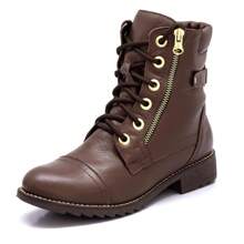 Women's Leather Ankle Boots With Side Zipper And Non-Slip Sole - 鏽棕色 - 查看 2