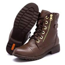 Women's Leather Ankle Boots With Side Zipper And Non-Slip Sole - 鏽棕色 - 查看 1