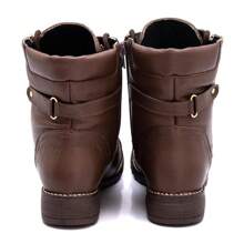 Women's Leather Ankle Boots With Side Zipper And Non-Slip Sole - 鏽棕色 - 查看 3