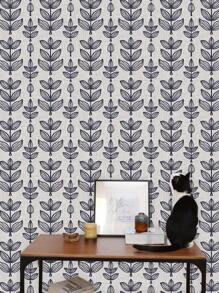 1 Roll 44.5CM Width Linen Textured Navy Blue Leaf Peel And Stick Wallpaper, Minimalist Nordic Hand Drawn Botanical Self Adhesive Wallpaper, Removable Waterproof Wall Mural For Bedroom Living Room Accent Wall Home Decor - Multicolor - View 19
