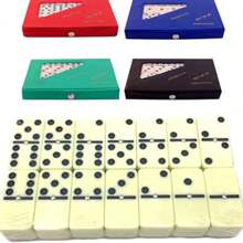 Jogo Dominó De Osso Branco Preto Profissional 28 Peças Com Estojo Luxo Resistente-UP SHOP