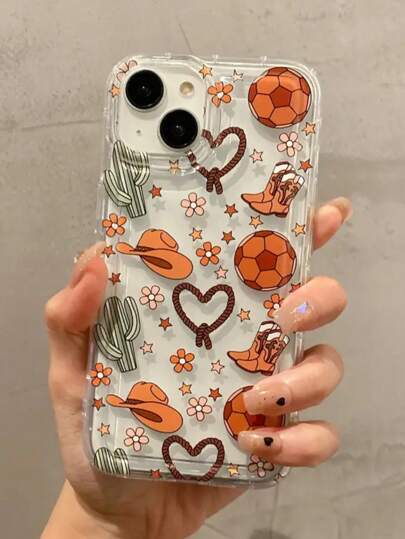 1pc Air Cushion Phone Case Compatible With Apple, Jeans, Whip, Heart, Football, Star, Floral Transparent Shock-Proof Cover Compatible With Iphone And Galaxy S20 FE, A15, A13, A51, A52S