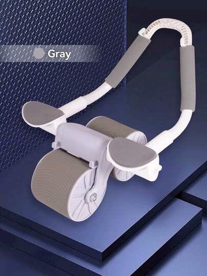 灰色腹肌轮，带自动回弹功能 - 使用腹肌轮锻炼核心肌肉，有效放松的健身房配件