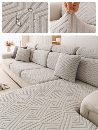 1pc Waterproof Jacquard Stretch Sofa Cover, 1234 Seater L-Shaped Sofa Seat Cushion And Backrest Cover, All Season Universal