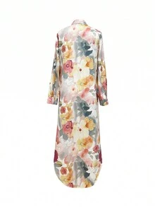 Women Spring Summer Casual Turndown Collar Print Elegant Long Sleeve Shirt Dress, Boho Style Vacation - Multicolor - View 3