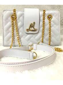 Women's ML Medium Crossbody Bag With Gold Chain And Strap Paris - 白色 - 查看 2