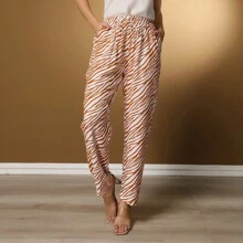 Calça Viscose feminina Listras com Bolsos frontais modelo novo Premium - Dourado - Visão 2