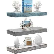 3 Pack 16 Inch Sorbus Rustic Floating Shelves - For Bedroom, Kitchen, Living Room, Office - Display Trophies, Books, Frames, Etc (Blue/Gray) - Multicolor - View 4