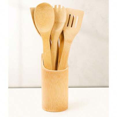Bamboo Cooking Utensils Set - Includes Spoonula, Slotted Spoon,Shovel, And Spatula - Perfect For Nonstick Pans And Woks.