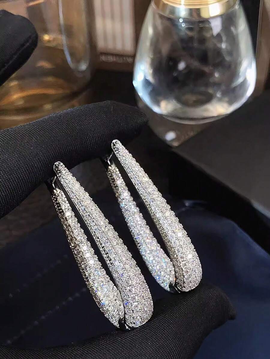 1 对漂亮方晶锆石环形耳环，适合女士婚礼订婚周年派对珠宝情人节礼物、妈妈、母亲、母亲节、礼物