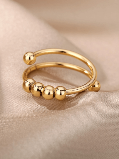 1PC Anxiety Balls Beads Rings For Women Gold Plated Copper Metal Open Spinner Rotating Freely Bead Anti Stress Ring Jewelry Gift