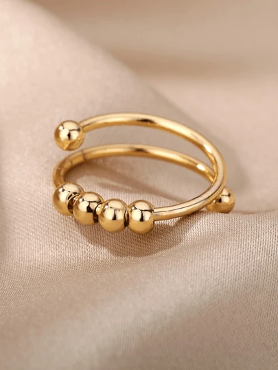 1 pieza Anillo antiestrés con bolas de ansiedad, chapado en oro de cobre, con rotación libre, joya de regalo