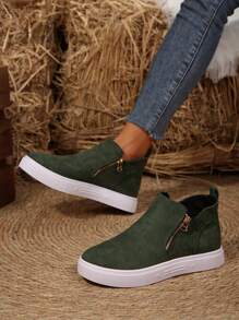 女士踝靴和短靴，平底冬靴，新款时尚女士拉链短靴