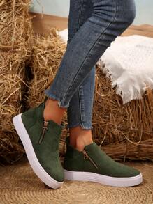 女士踝靴和短靴，平底冬靴，新款时尚女士拉链短靴