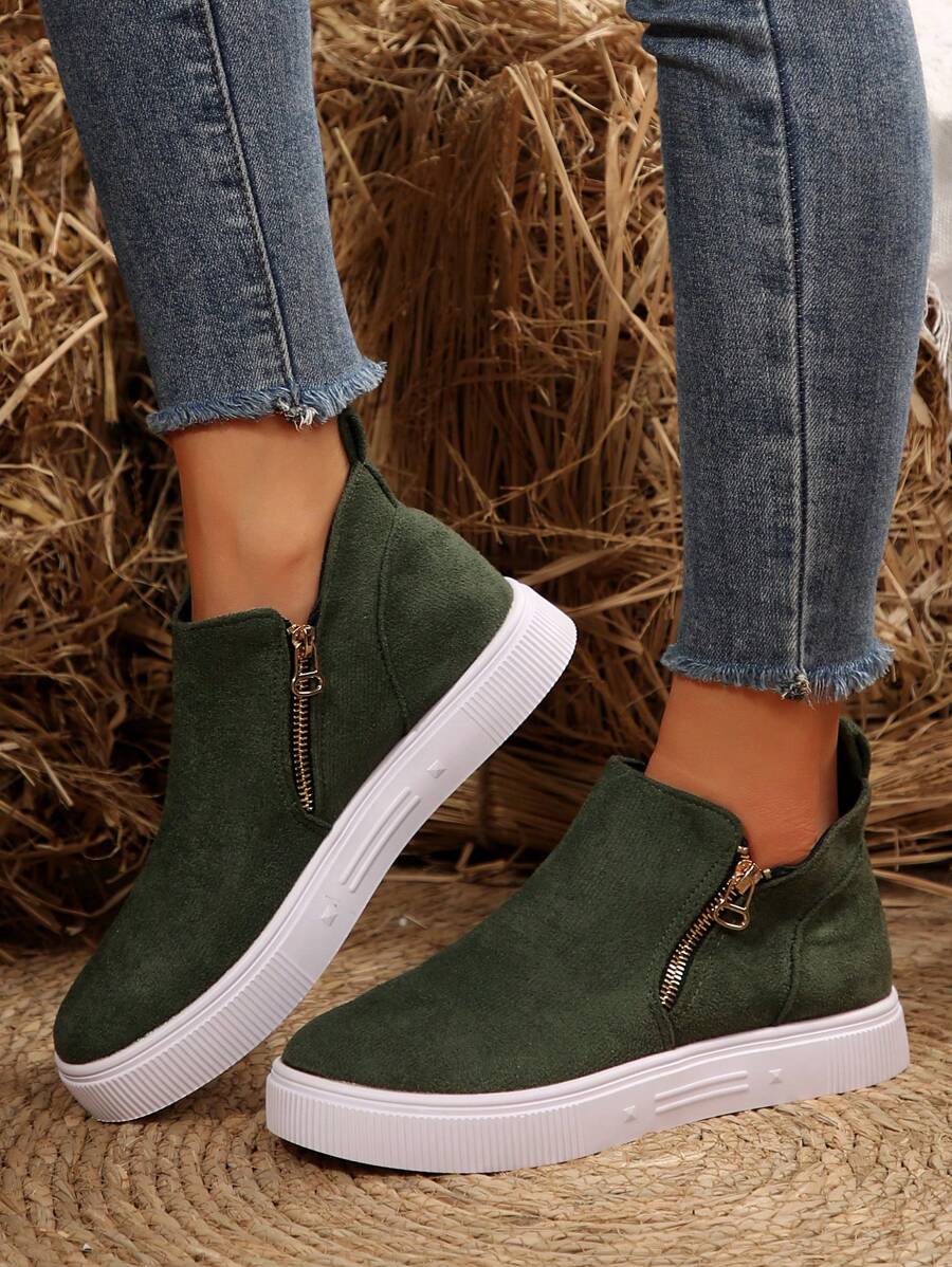 女士踝靴和短靴，平底冬靴，新款时尚女士拉链短靴