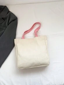 时尚休闲字母印花帆布女士手提包，时尚可重复使用的杂货收纳单肩包，休闲大容量夏季户外旅行海滩度假手提包，轻便多功能日常通勤购物袋，适合工作