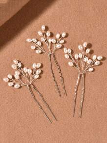 1 pièce Accessoire de cheveux de mariée en fleur de perle synthétique de couleur argent fait à la main, accessoire de mariage/fête