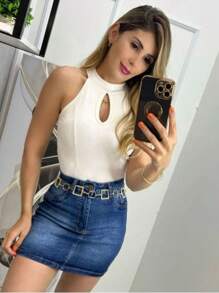 GOTINHA Women's Blouse Ribbed Tank Top High Neck Drop Neckline With Padded Blogger Fashion - 白色 - 查看 1