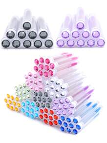 10 件装钻石睫毛刷管睫毛延长睫毛膏刷盒装眉梳刷涂抹器可更换防尘闪亮钻石化妆刷 - 彩色 - 查看 1