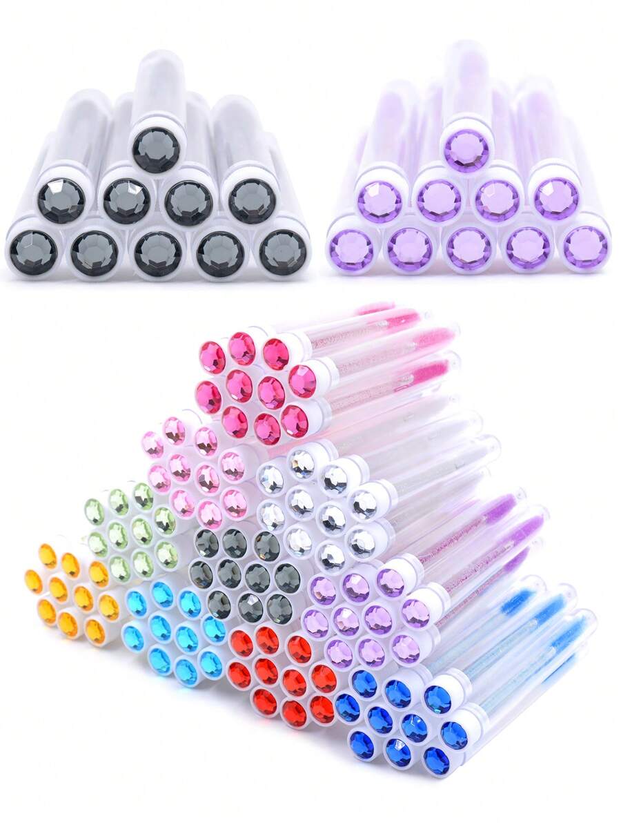 10 件装钻石睫毛刷管睫毛延长睫毛膏刷盒装眉梳刷涂抹器可更换防尘闪亮钻石化妆刷 - 彩色 - 查看 1