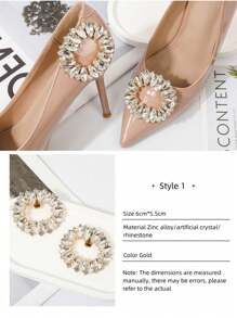 1pc Gold Round Metal Rhinestone Shoe Clip, Elegant Shoe Charm Decoration For Women High Heels, Bridal Shoes, Y2K Party, Back To School, Also Can Be Used As Side Shoe Clip (The Main Image Is For Demonstration Only, The Actual Is 1pc, The Color Of The Clip On The Back Is Random), Shoes Accessories For Spring Summer - Gold - View 3