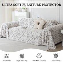 Sofa Cover For 3/4 Seater Chenille AB Sided Slipcover For Corner Sofa, All-Season Protection Couch Cover For Dogs, Sofa Throw Loveseat Covers Futon Cover L Shaped Sofa Cover With Tassel - Grey - View 8