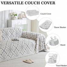Sofa Cover For 3/4 Seater Chenille AB Sided Slipcover For Corner Sofa, All-Season Protection Couch Cover For Dogs, Sofa Throw Loveseat Covers Futon Cover L Shaped Sofa Cover With Tassel - Grey - View 4