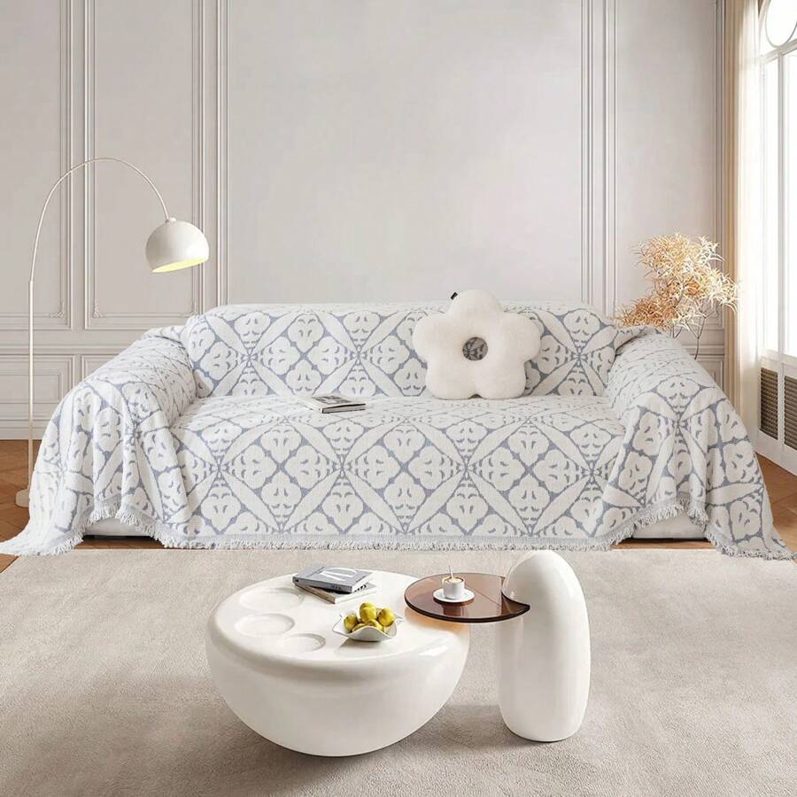 Sofa Cover For 3/4 Seater Chenille AB Sided Slipcover For Corner Sofa, All-Season Protection Couch Cover For Dogs, Sofa Throw Loveseat Covers Futon Cover L Shaped Sofa Cover With Tassel - Grey - View 1