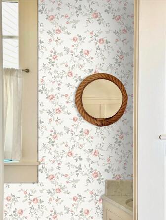 1卷法式自粘墙纸，优雅浅色背景粉色碎花墙纸贴纸，复古防水防潮可移除接触纸，卧室客厅背景墙印花家居墙壁艺术装饰，橱柜家具翻新翻新