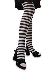 I LOVE FANCY DRESS Womens Gothic Daughter Costume Halloween Wednesday Fancy Dress Outfit Add Accessories Tv Film Outfit 60s Scary Family Cute Dress Addams - Dress, Tights and Face Paint - View 4