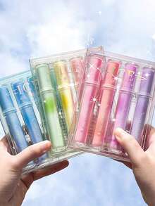 4pcs Clear Ice Style Highlighter Pens Set Oblique Brush Tip Fluorescent Color Marker Liner For Drawing Painting - Multicolor - View 11