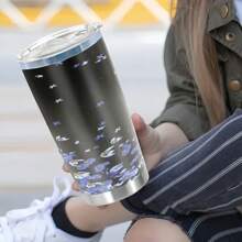 20OZ Taza aislada con bonito estampado floral azul, de acero inoxidable con doble pared y aislamiento al vacío. Botella de agua premium, recipiente para bebidas de verano portátil y práctico, termo para café con hielo perfecto para actividades al aire libre, camping, senderismo, conducción y viajes, idea de regalo perfecta