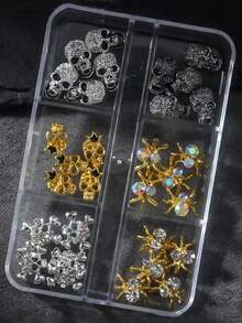 30 件万圣节系列 3D 合金蜘蛛骷髅水钻美甲配件适合女士指甲装饰美甲配件 DIY - 彩色 - 查看 2