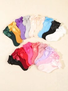 10 Pairs Baby Solid Color Bow Decor Mid-Calf Socks, Autumn/Winter