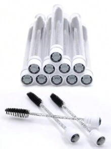 10 件装钻石睫毛刷管睫毛延长睫毛膏刷盒装眉梳刷涂抹器可更换防尘闪亮钻石化妆刷 - 彩色 - 查看 2