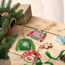 15pcs/Set Christmas Sweater Rhinestone Painting Keychain, 5D Diamond Art Keychain Christmas Rhinestone Painting Craft Kits For DIY Home Decor - Multicolor - View 2