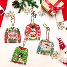 15pcs/Set Christmas Sweater Rhinestone Painting Keychain, 5D Diamond Art Keychain Christmas Rhinestone Painting Craft Kits For DIY Home Decor - Multicolor - View 1